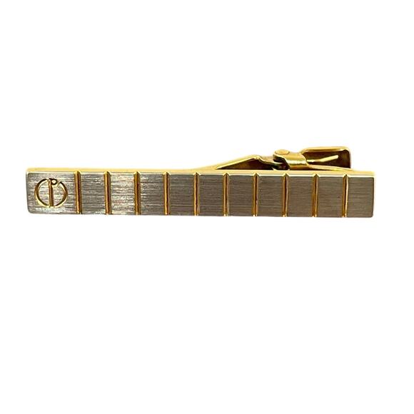 Dunhill Gold Silver Tone Logo Tie Clip Bar Accessory Vintage Made in Japan - Picture 1 of 3